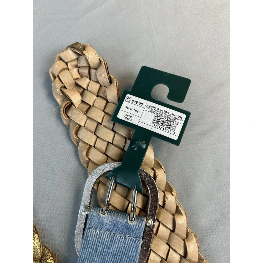 Womens Belt Lot 3 Rhinestone Stretch‎ Denim Grommet Gold Braided Boho